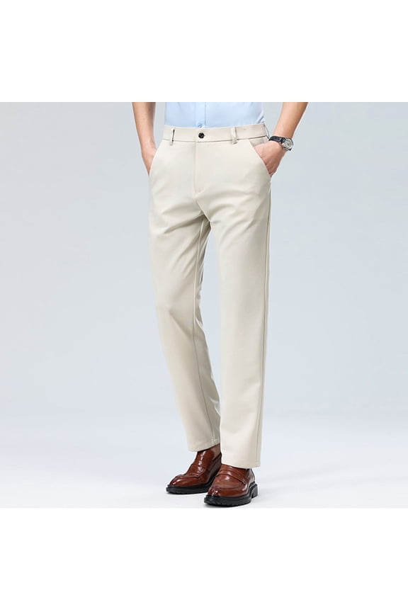Mens Solid Color Dress Pants Slim Fit Stretch Chinos with Hidden Elastic Waistband Wrinkle Free Yellow,Size L