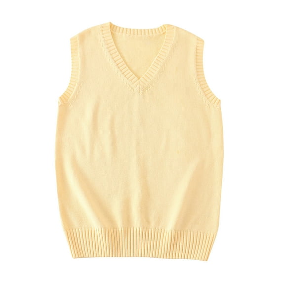 CENGNIAN No Boundarie Women's Solid V-Neck Sleeveless Sweaters,Ladies Warm Slimming Tank Tops,Women Knitted Pullover,*Yellow,Size XXL