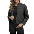 thumbnail image 1 of CENGNIAN No Boundarie Women's Zip Leather Stand Up Collar Jackets,Womens Solid Color Pocket Short Top,Moto Biker Outwear Coat For Wome,*Black,Size L, 1 of 8