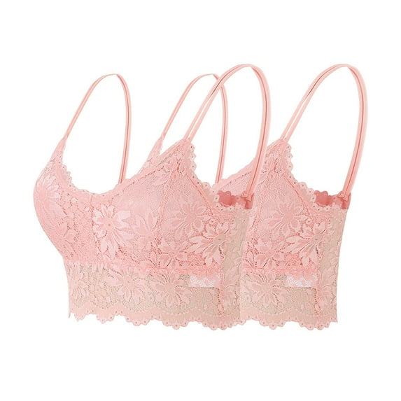 CENGNIAN No Boundaries Women's 2 Pack Breathable Lace Bralettes,Womens Adjustable Strap V-Neck Camisole,Ladies Wirefree Padded Crop Tops,Pink,Size M