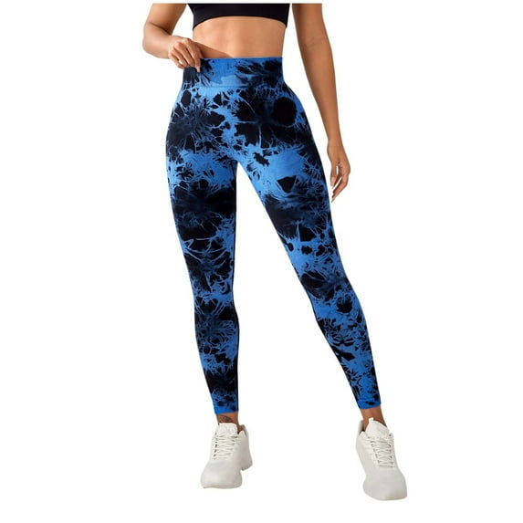 CENGNIAN Women's Butt Lifting Tie-Dye Yoga Leggings,Ladies Tummy Control Yoga Pants,Women's Stretchy Workout Gym Pants,Blue,Size XS