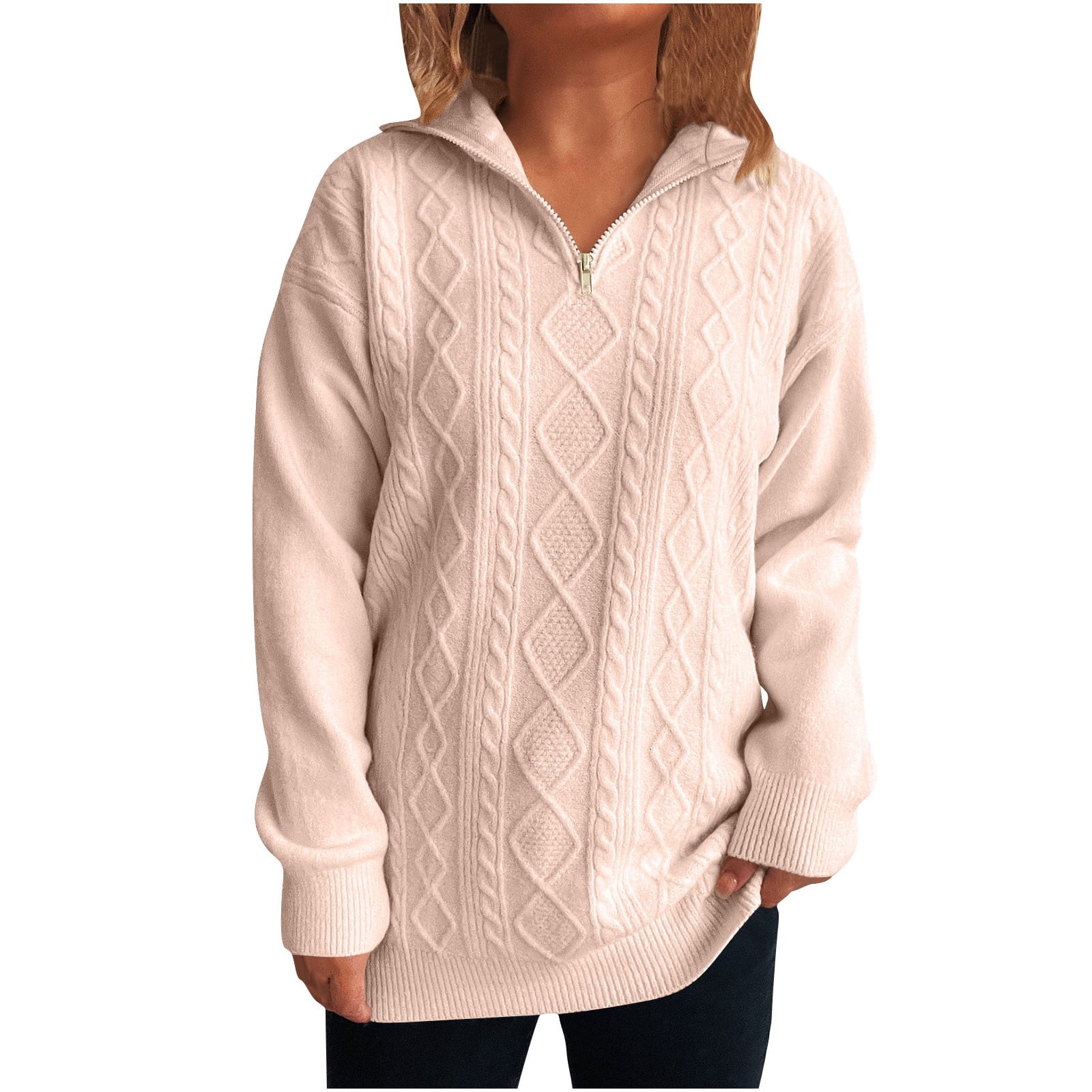 Womens Zip Long Sleeve Knit Top SIZE S-XL main image 0
