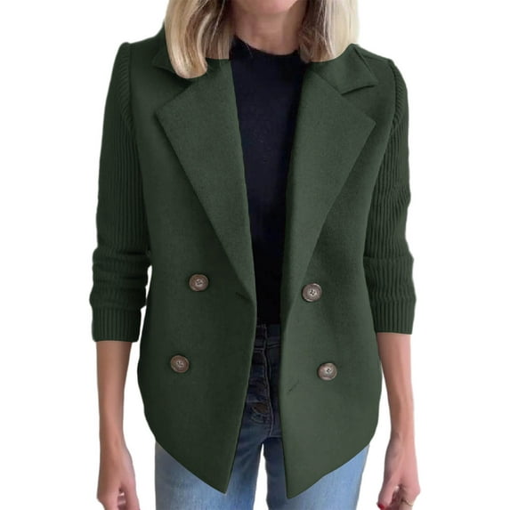 CENGNIAN No Boundaries Women's Double-Breasted Lapel Blazer,Womens Knit-Sleeved Casual Coats,Office Trendy Jackets For Women,Army Green,Size XXXXXL