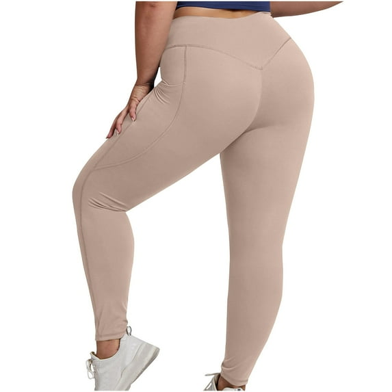 CENGNIAN Women's Plus Size High Waisted Yoga Leggings,Ladies Seamless Yoga Pants,Women's Tummy Control Workout Gym Pants,Beige,Size XXL