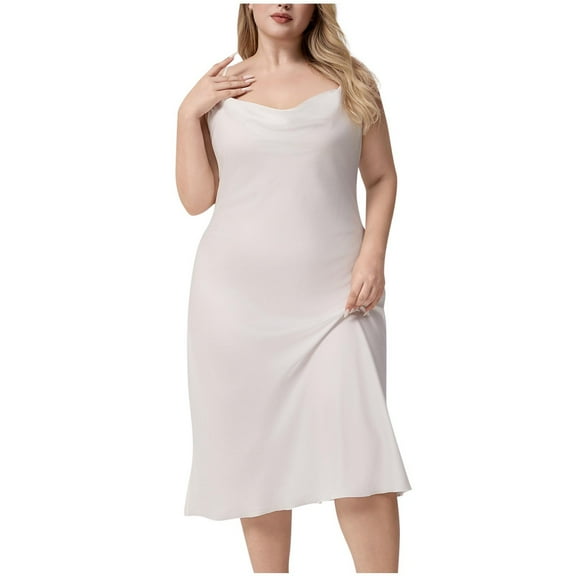 CENGNIAN No Boundaries Women's Satin Spaghetti Strap Nightdress,Ladies Elegant Slip Dress,Square Neck Comfy Sleepwear For Women,White,XL