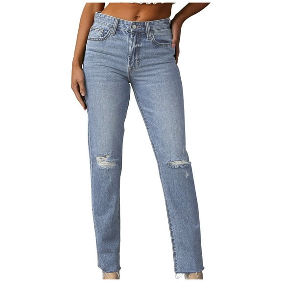 CENGNIAN No Boundaries Women's Slimming High Waisted Jeans,Ladies Zip Up Vintage Trousers,Womens Y2K Butt Lift Streetwear Denim Pants,Blue,Size XXL