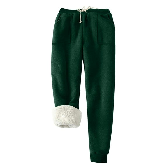 CENGNIAN Women's Solid Color Fleece Pockets Plus-Size Bandage Elastic Waist Wei Pants Casual Harun Leggings,Green,Size XXL