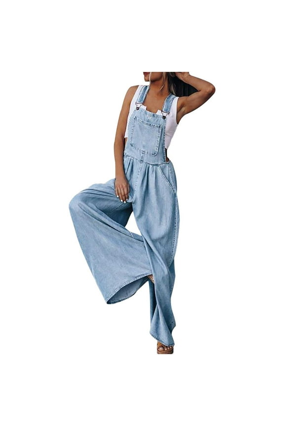No Boundaries Women's Wide Leg Overalls Denim,Ladies Adjustable Straps Cargo jumpsuit,Y2K Stretch Bib Baggy Jean For Women,Light Blue,Size M