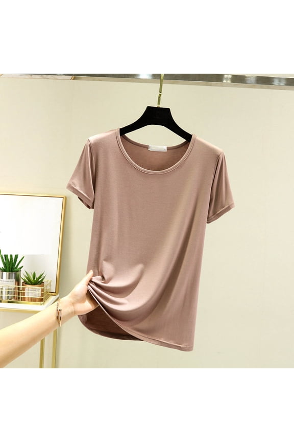 Sleep Shirts for Women Pajama Tops for Women Modal Round Neck Solid Color Pajamas Top