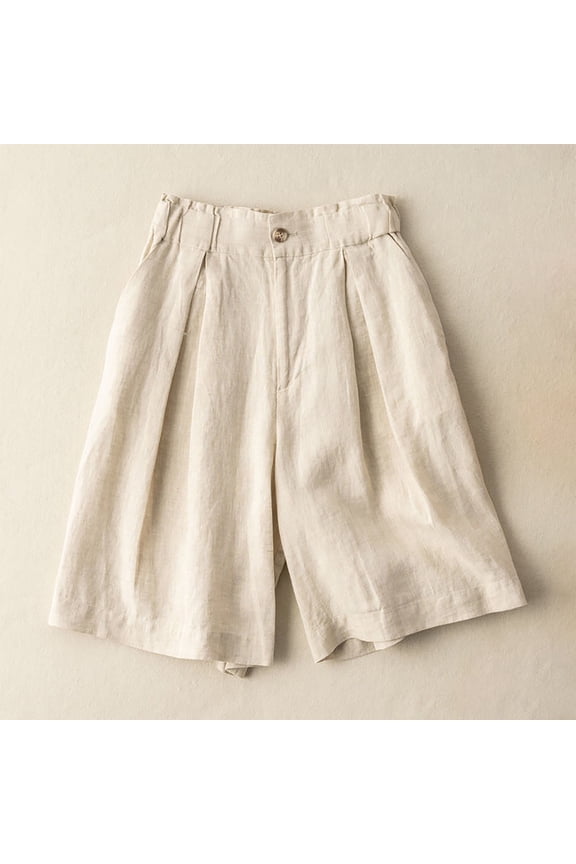 Valentine's Day Wide Leg Linen Shorts for Women Elastic High Waisted Pleated Casual Loose Bermuda Shorts Beige,Size XL