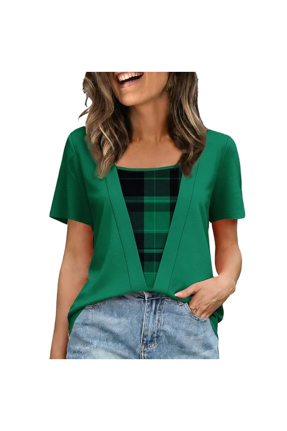 Women's Base T-Shirt Spring and Summer Clothing Fashion Printed Casual Round Neck Short Sleeved Top