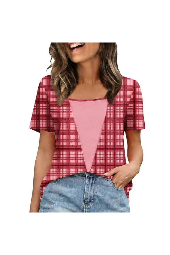 Women's Fashion Spring and Summer Clothing Printed Casual Base T-Shirt Short Sleeved Round Neck Shirt