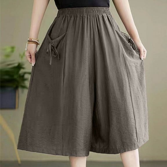 CENGNIAN Women's Pants Solid Color Large Size Loose Ladies Pocket Casual Wide Leg Pants Valentine's Day Coffee,Size XL