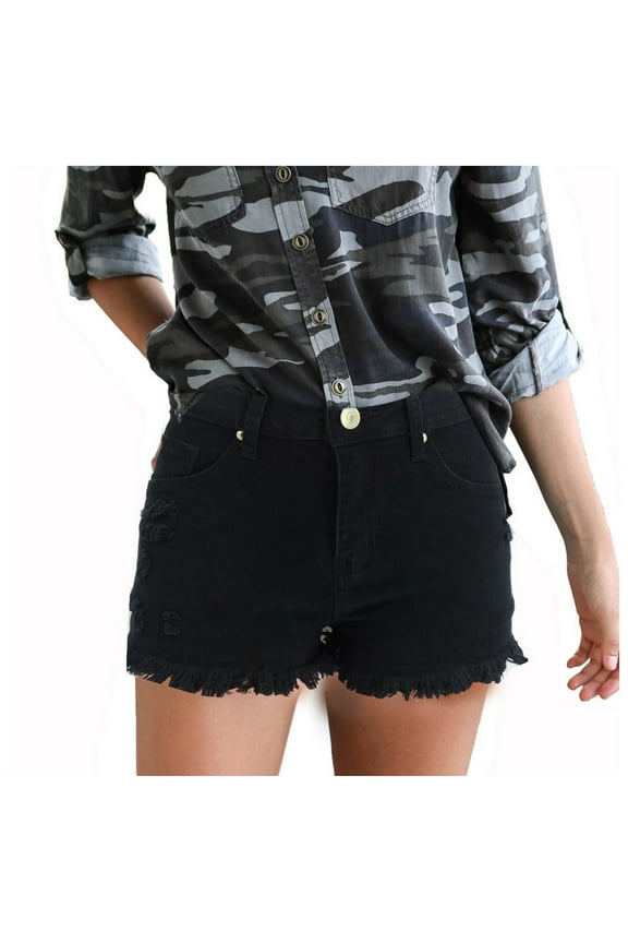 Women's Stretchy Casual Fashion Trendy Denim Shorts with Penny Patch Pocket High Waisted Jean Shorts Black,Size 2XL