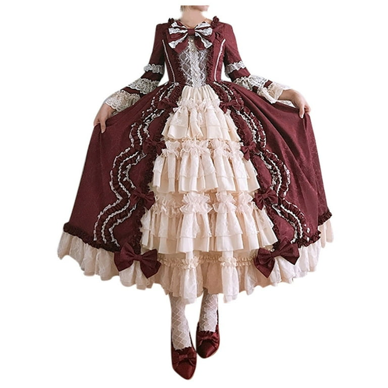  Womens Lolita Gothic Dress with Vintage Bow Ruffle