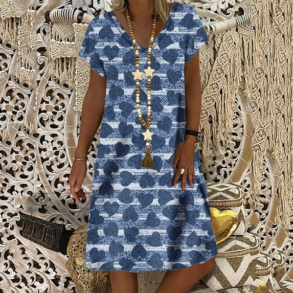 CENGNIAN Womens Plus Size Sun Dress on Casual Loose Summer Printed Short Sleeve Dress Beach Sundress Dresses