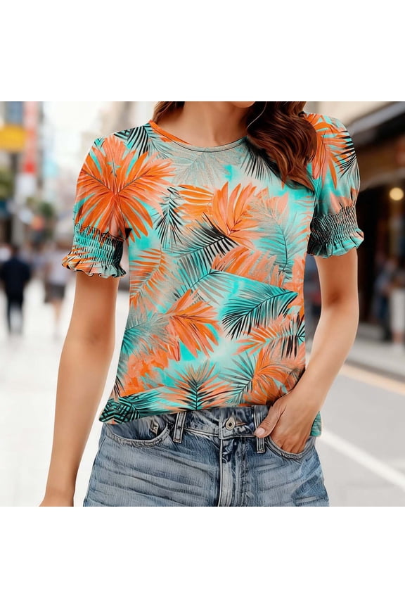 Womens Summer Tops Smocked Square Neck Blouses Casual Loose Fit Trendy Clothes Valentine's Day Mint Green##,Size M