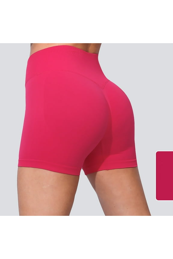 Womens Workout Shorts Butt Lifting Gym Breathable Shorts Ribbed Seamless Biker Yoga Shorts Hot Pink^^,Size M