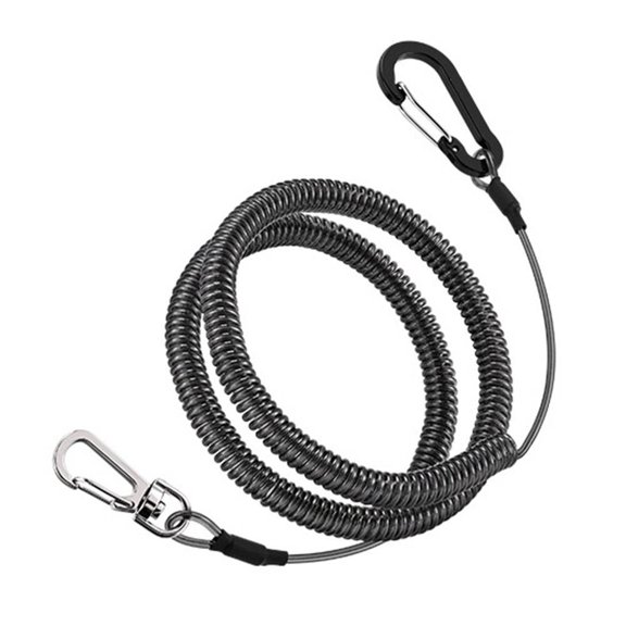 CENL 1pc Spiral Fishing Lanyard 7/49 Strand 150/300/500cm Retractable Safety Coiled Cord Steel Wire Anti Loss Rope With Lobster Clasp
