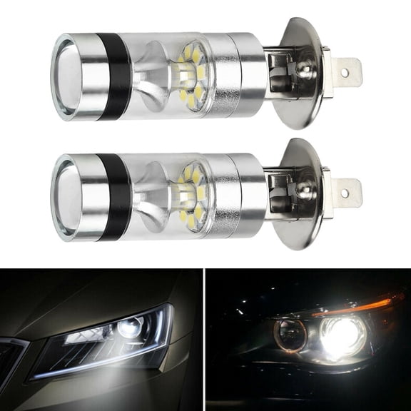 CENL 2 White 12-24V H1 100W LED Signal Light Car Accessories Projection Fog Light 6000K 20-SMD Bulb DRL