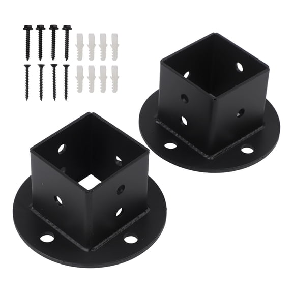 CENL 2PCS Metal Base Bracket Kit Floor Flange Column Anchor Base Heavy-duty Solid Square Fence Pole Base Black Wall Bracket Kit