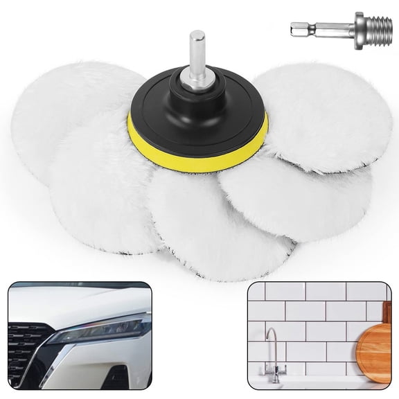 CENL 8pcs Car Buffing Polishing Pads Wool Wheel Mop Set Car Polisher Pad Drill Adapter Auto Paint Waxing Care Wax Applicator Pad