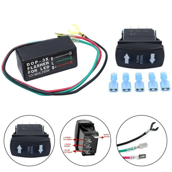 CENL Car Turn Signal Kit Rocker Switch Blinker SPDT Switch For ATV UTV Motorcycle 21.08x36.83mm ABS LED Integrated Flasher Relay