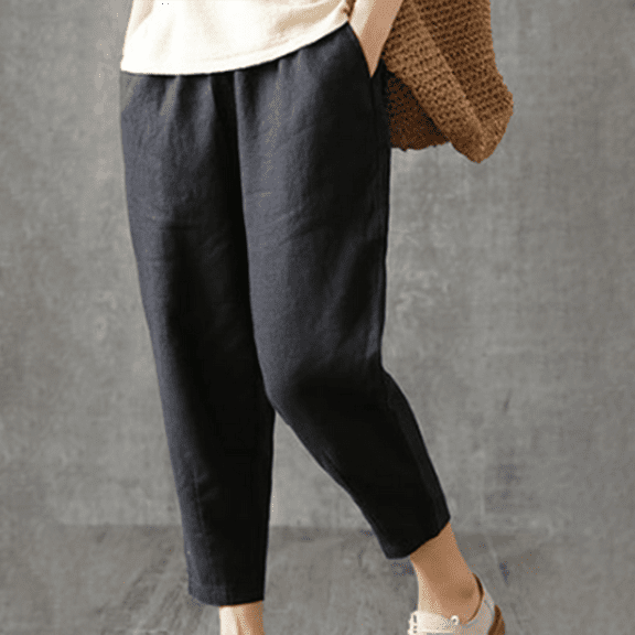 CENL Comfortable and Stylish Women's Loose Elastic Waist Cotton Linen Pants for a