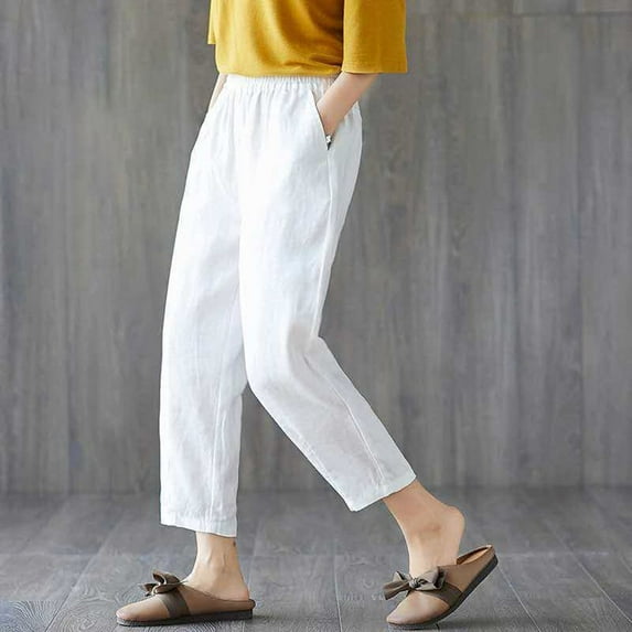 CENL Comfortable and Stylish Women\'s Loose Elastic Waist Cotton Linen Pants for a