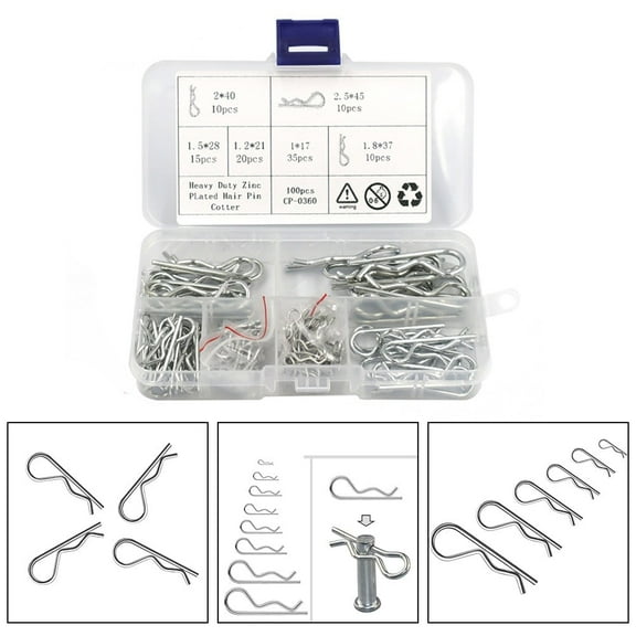 CENL 100PCS Carbon Steel Zinc Plated R Hitch Pin Tractor Clip Cotter For Car Mechanic