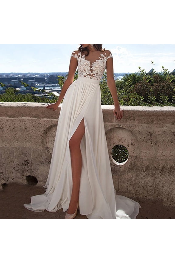 CENL Floral Lace Wedding Elegant Chiffon Dress Evening Party Ball Gown Dress