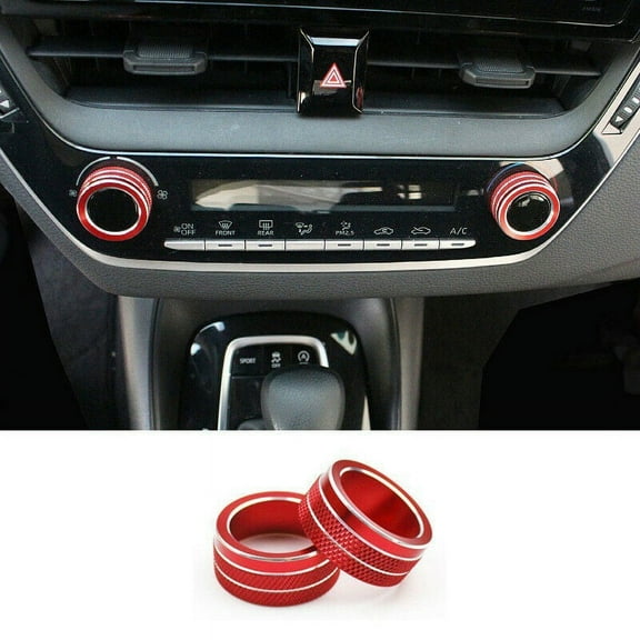 CENL For Toyota Corolla 2019-2021 Red Aluminum Middle Console AC Knob Cover Trim 2pcs