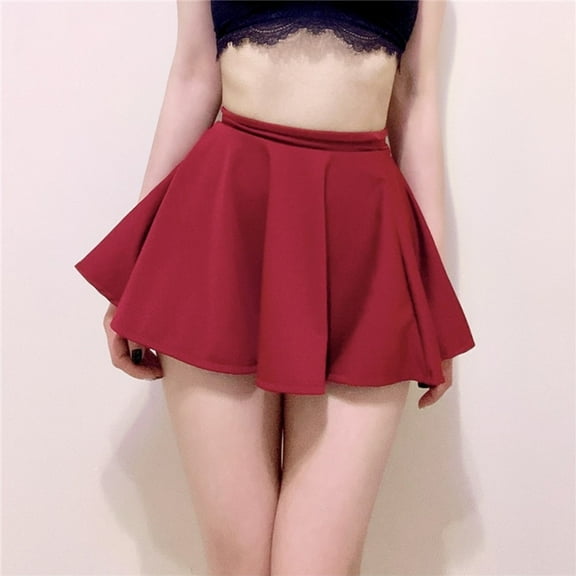 CENL Girl Skater Skirt Pleated Flared A Line Circle Elastic Stretch Waist Short Skirt