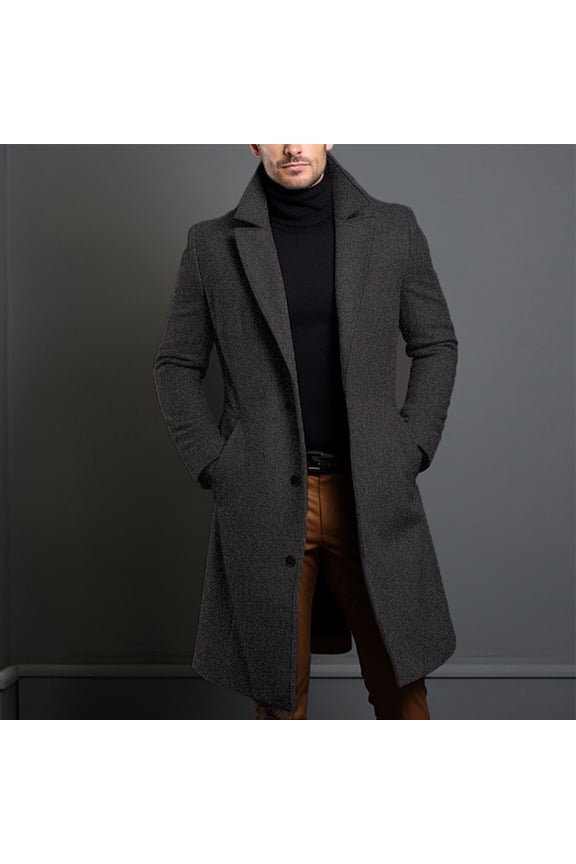 CENL Long Warm Black Trench Coat Men Single Breasted Luxury Wool Blends Overcoat Top