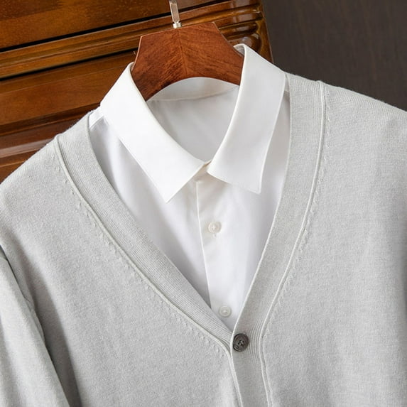 CENL Men Classic Solid Color Knitted V-neck Cardigan Warm Baggy Sweater High End Coat