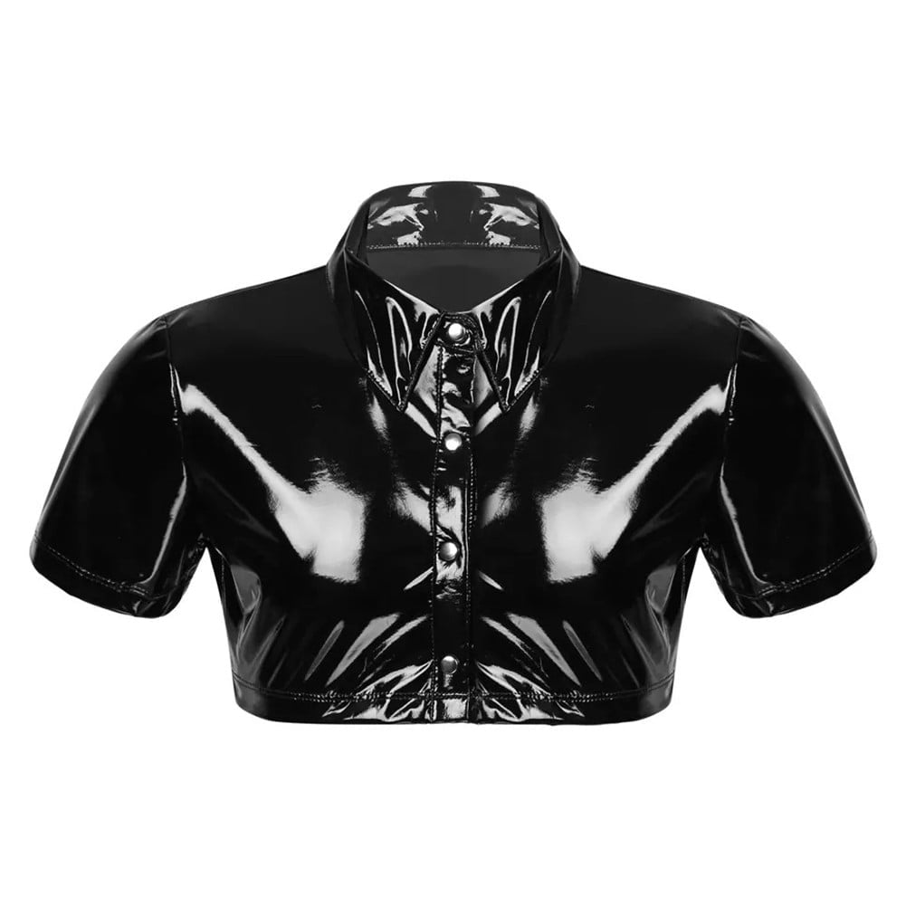 Commando Faux Patent Leather Crop Top – Stretchy, Raw Cut Edges, Sleeveless Scoop Neck