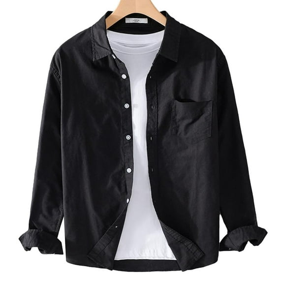 CENL Men Lapel Shiirt Plain Long Sleeve Streetwear Button Cardigan Casual Blouse