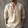 thumbnail image 1 of CENL Men Long Sleeve Button-Down Shirt Blouse Loose Henley V-Neck Beach Tops T Shirts, 1 of 9