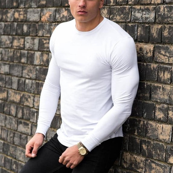 CENL Men Long Sleeve T-shirt Muscle Top Undershirt Crew Neck Basic Tee Pullover Top