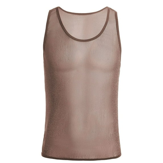 CENL Men Mesh See-Through Shine Tank Vest Fitness Shirt Undershirt Muscle Crop Top