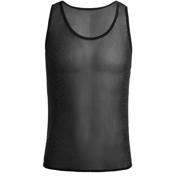 CENL Men Mesh See-Through Shine Tank Vest Fitness Shirt Undershirt Muscle Crop Top