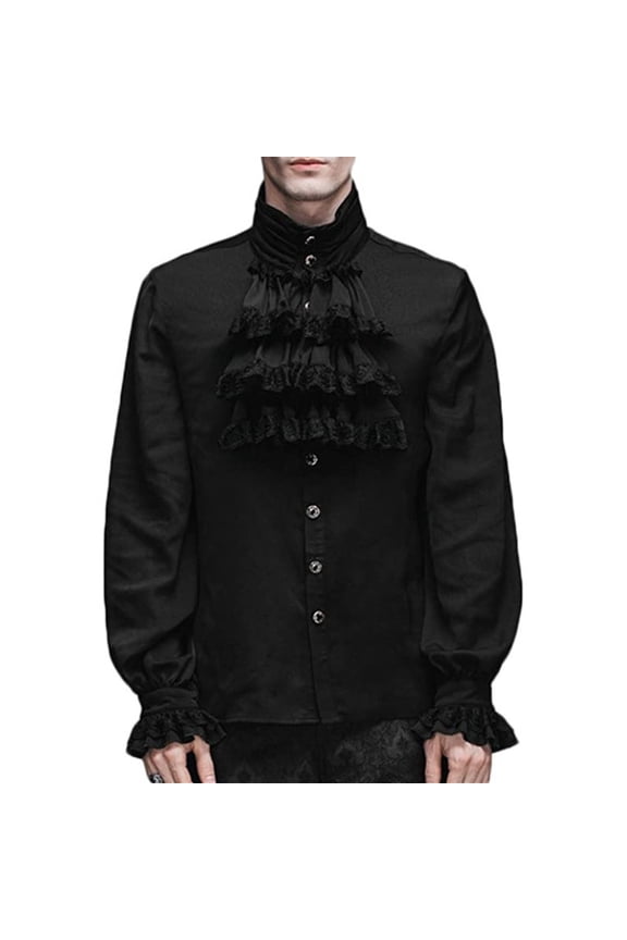 CENL Men Shirt Vampire Victorian Renaissance Gothic Ruffled Medieval Blouse Tops