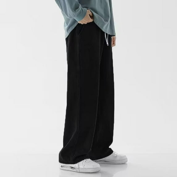 CENL Men Straight Jean Loose Streetwear Wide Leg Neutral Pants Fashion Baggy Trousers