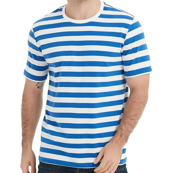 CENL Men Striped Sailor T Shirt Summer Loose O Neck Top Casual Short Sleeve Tee Sport