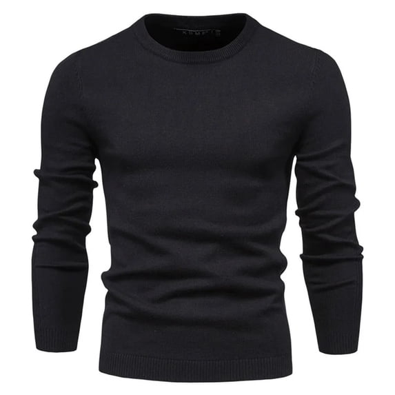 CENL Men Thicken Pullover O-neck Solid Color Long Sleeve Warm Slim Sweater Knit Top