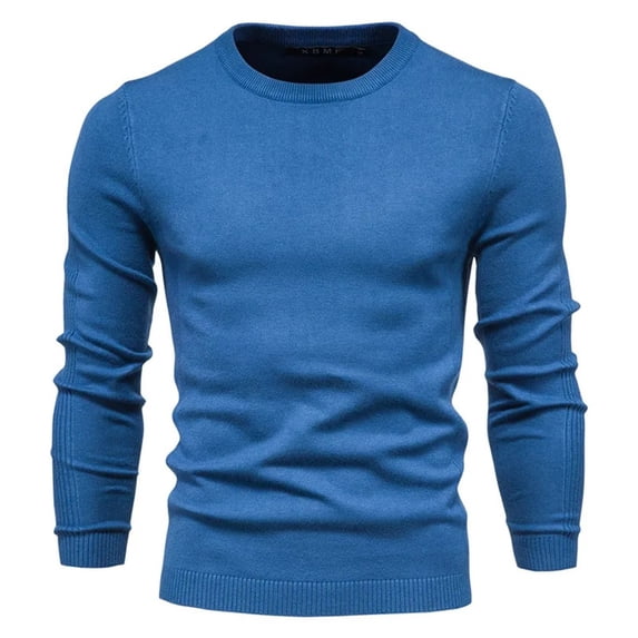 CENL Men Thicken Pullover O-neck Solid Color Long Sleeve Warm Slim Sweater Knit Top