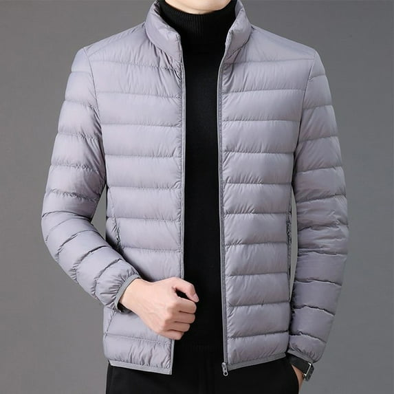 CENL Men Ultra Light Packable Cotton Coat Jacket Solid Color Long Sleeve Top Winter