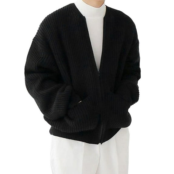 CENL Men Zip Up Knitted Cardigan Lined Funnel Neck Jumper Sweater w/ Pockets Coat