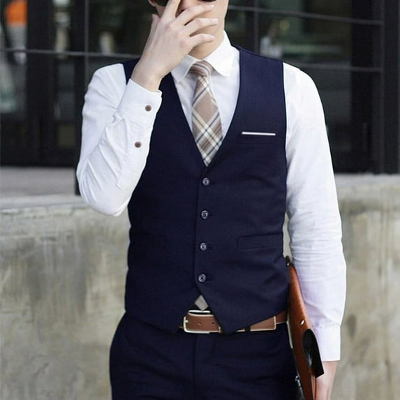 CENL Men's Formal Business Casual Dress Vest Suit Slim Fit Tuxedo Waistcoat Coat