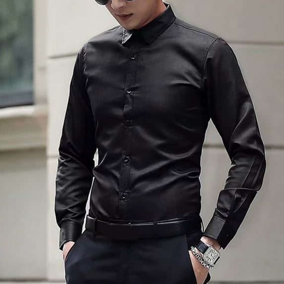CENL Men's Shirts Long Sleeve Drill Button Business Formal Social Wrinkle